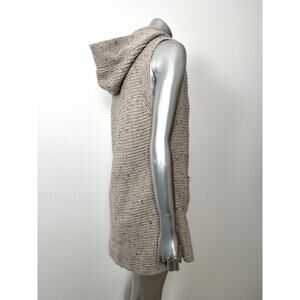 Kokun Cashmere Wool Sweater Taupe Beige Marled Hooded Vest Womens Medium